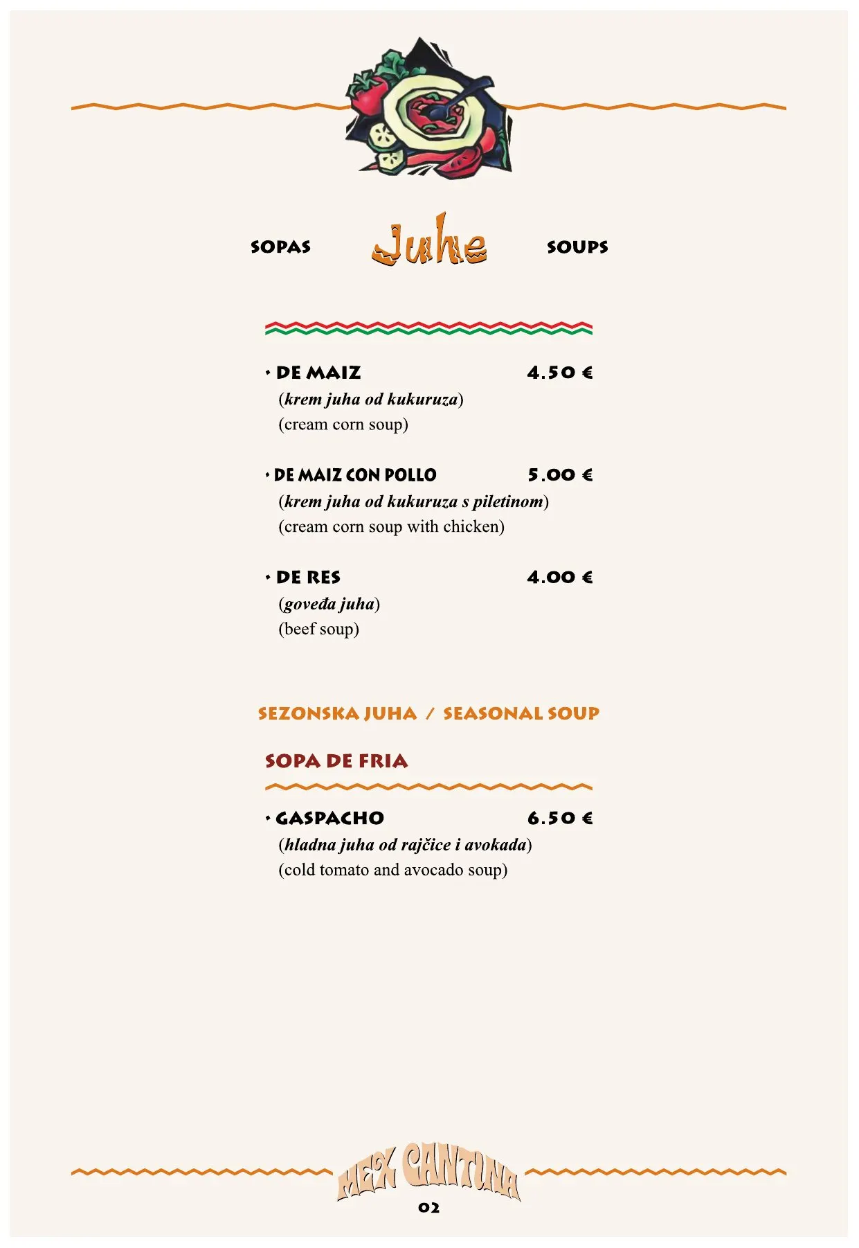 Jelovnik Mex Cantina — stranica 2