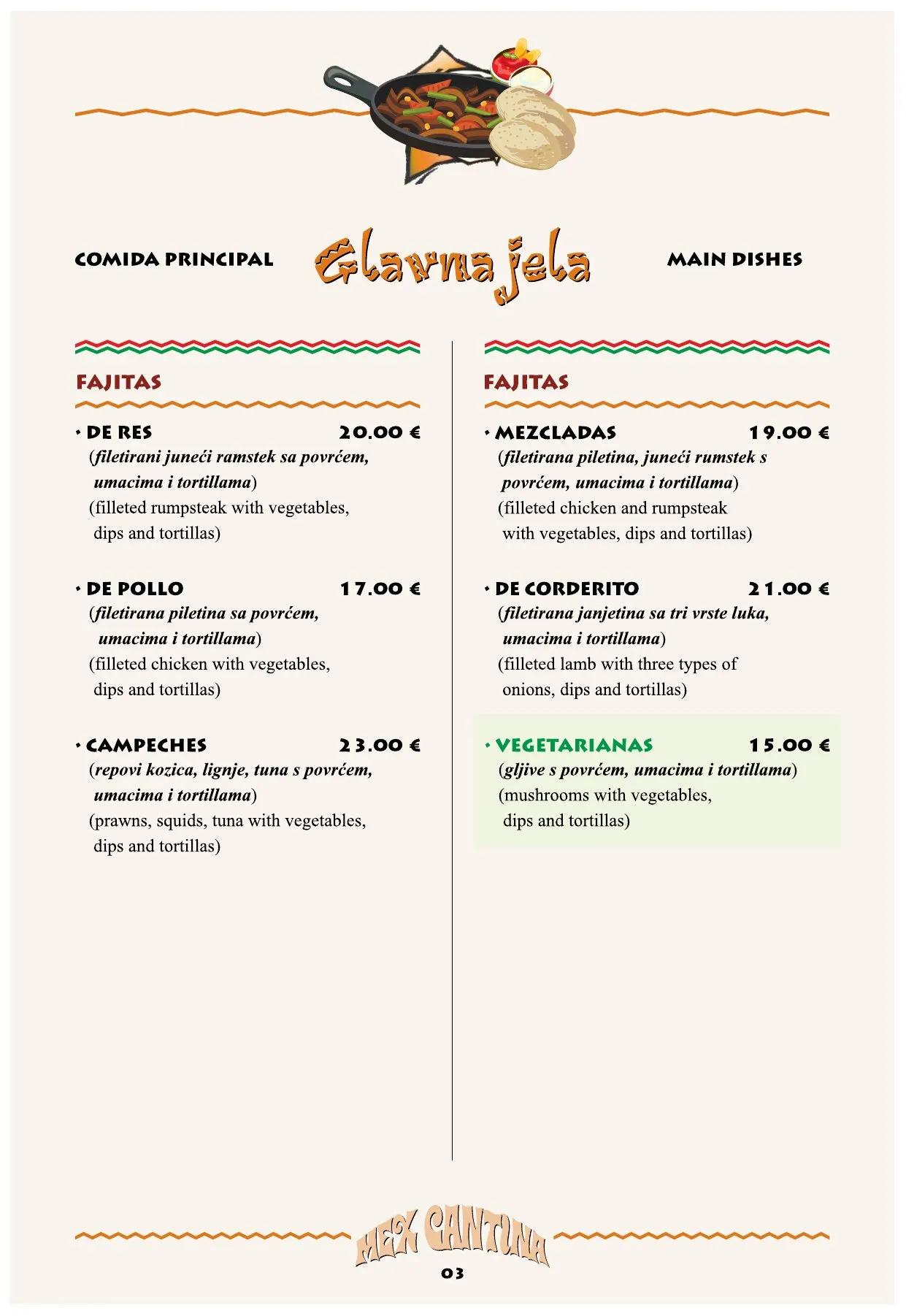 Jelovnik Mex Cantina — stranica 3
