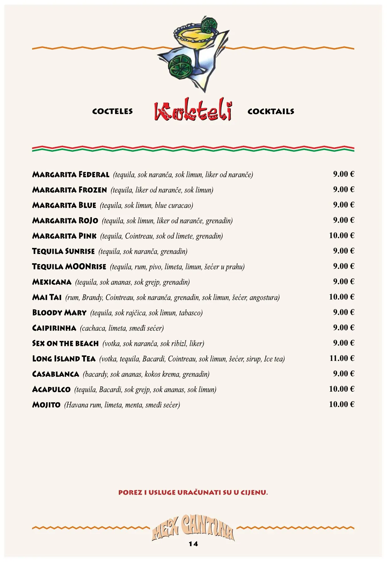 Jelovnik Mex Cantina — stranica 14